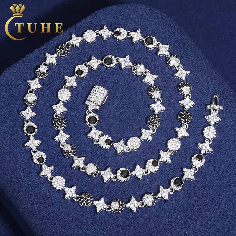 New Arrival 925 Sterling Silver 8mm Iced Out White Gold Pass Diamond Tester Moissanite Rapper Jewelry Sun Moon Star Link Chain