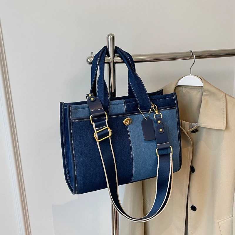 Large capacity handbag for women in 2024 new fashionable patchwork denim work and commuting bag broadband crossbody tote bag Y250730