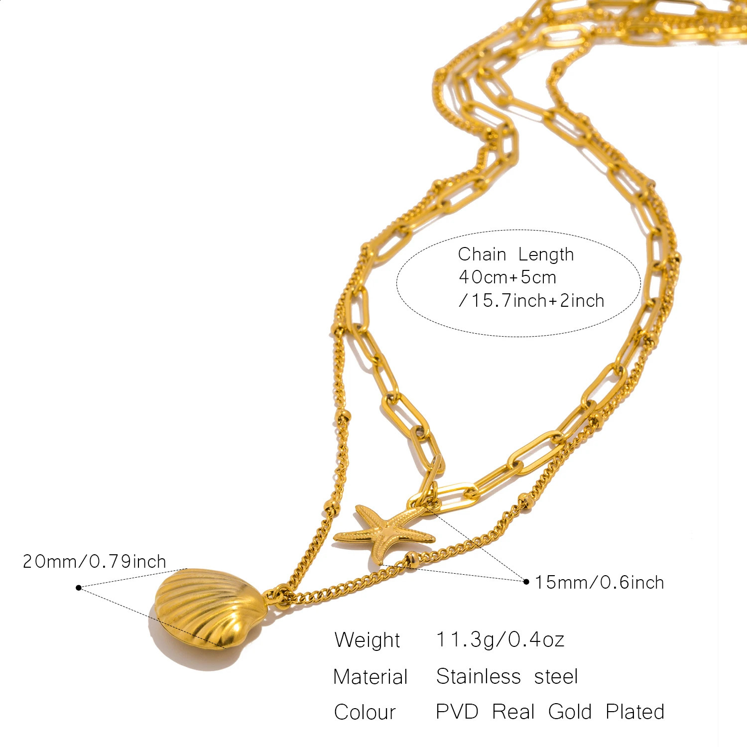 UHBINYCA Double Layered Chain Necklace for Women Summer Beach Seashell Starfish Pendant Stainless Steel Waterproof Jewelry 250716