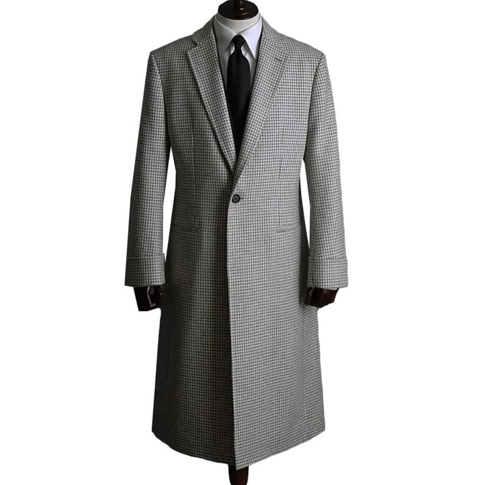 Vintage Plaid Men Long Overcoat Single Breasted High Quality Wool Blend Men Long Windbreaker Winter Wear Business Outwear