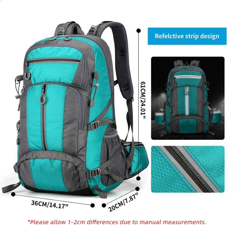50L Nylon Backpack Camping Bag Outdoor Sport Hiking Trekking Climbing Travel Shoulder Reflective Shoes Luggage Men 250729
