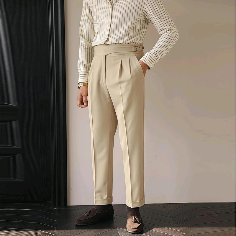 Mens Light y Fitting Well Draped Baggy Suit Pants Casual Buttondown Solid Color Straight Premium Elegant Dress 250731