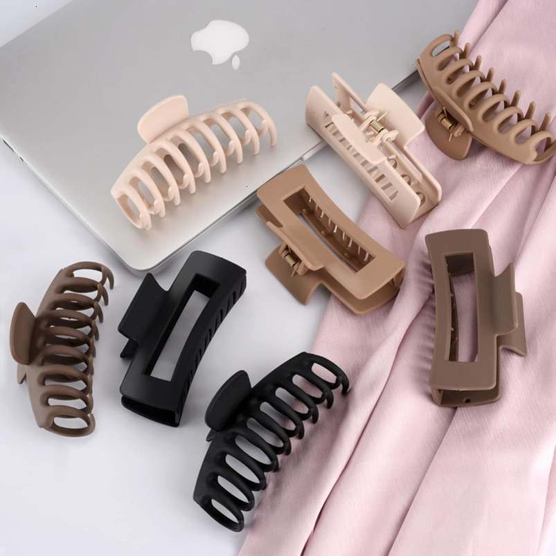 LuSeren 4.3 Inch Large Hair Claw Clips for Women Thin Thick Curly Hair, Big Matte Banana Clips,Strong Hold jaw clips,Neutral Colors