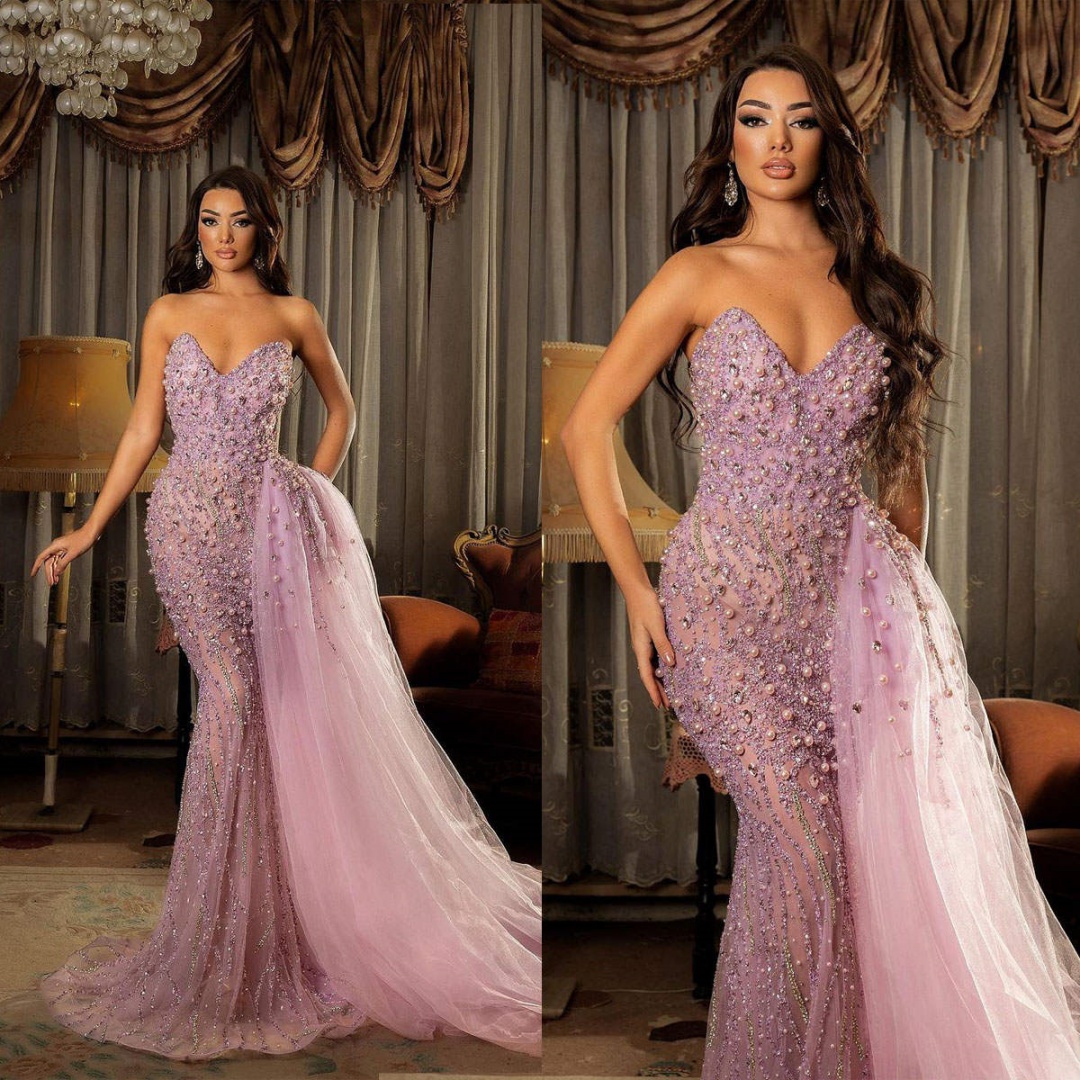 Stunning Customized Mermaid Evening Dresses Sweetheart Crystal Sequins Pearls Backless Prom Gowns Party Dresses