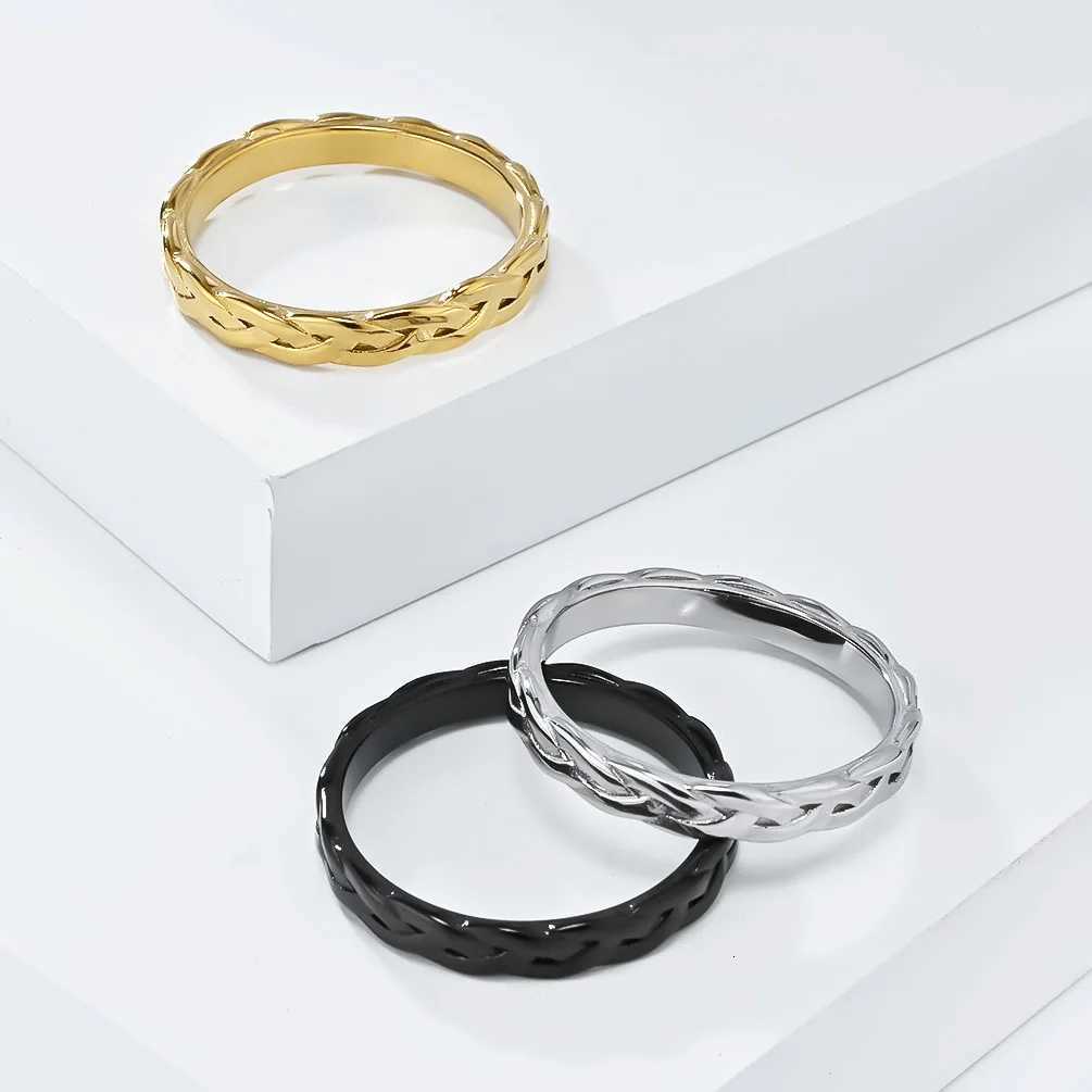 4mm Stainless Steel Link Chain Ring Woven Rings for Women Jewelry Size 5-10 y250730