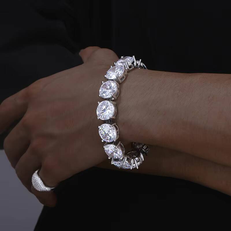 Big Size 925 Sterling Silver 15mm 494ct VVS Moissanite Tennis Chain Bracelet Pulsera Luxury Hip Hop Jewelry Men Women