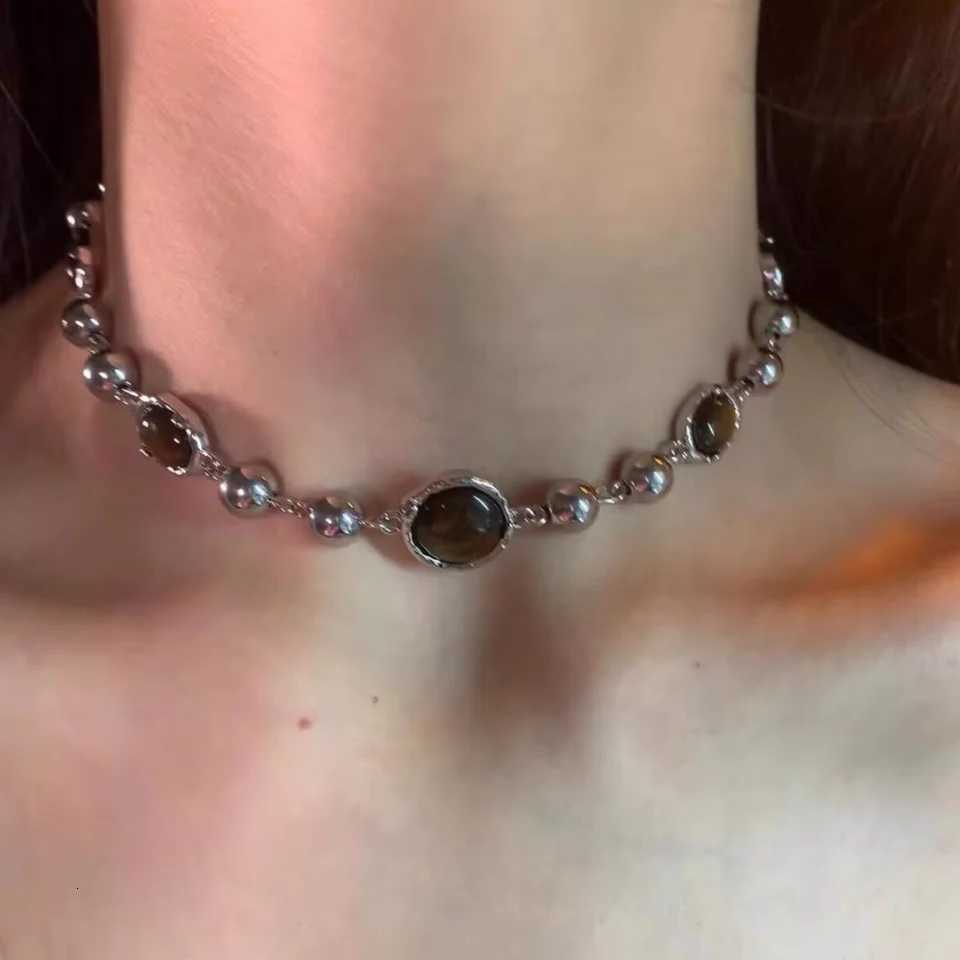 New Trendy Amber Cat Eye Stone Choker Necklace for Women Versatile Simple Punk Gothic Necklace Jewelry Gift Z250731 Z250910