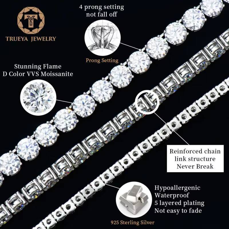 Mens and Womens Hip Hop Jewelry Trendy Wholesale 2-6mm Gra Certified 925 Silver Vvs Mossanite Moissanite Tennis Necklace Chain