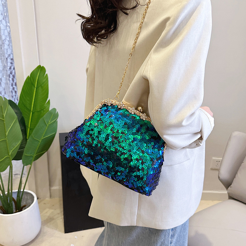 Sequin Evening for Women 2025 New Fashion Texture Chain Shoulder Crossbody Shell Bag ddmymoon