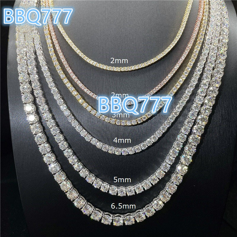 Hottest Sale 3MM 4MM Hip Hop Iced Out Tennis Necklace 925 Silver Moissanite Tennis Chain
