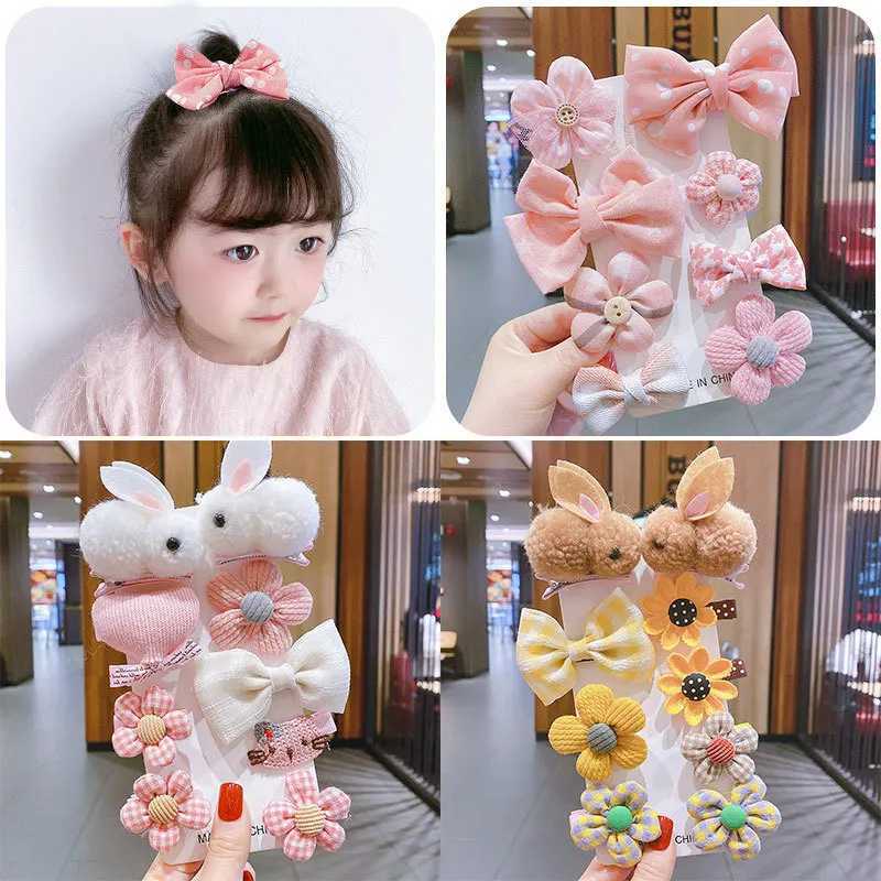 14-8Pcs/Set Cute Cartoon Bowknot Flower Hair Clips for Baby Girls Handmade Color Hairpin Barrettes Headwear Kid Hair Accessories R250730