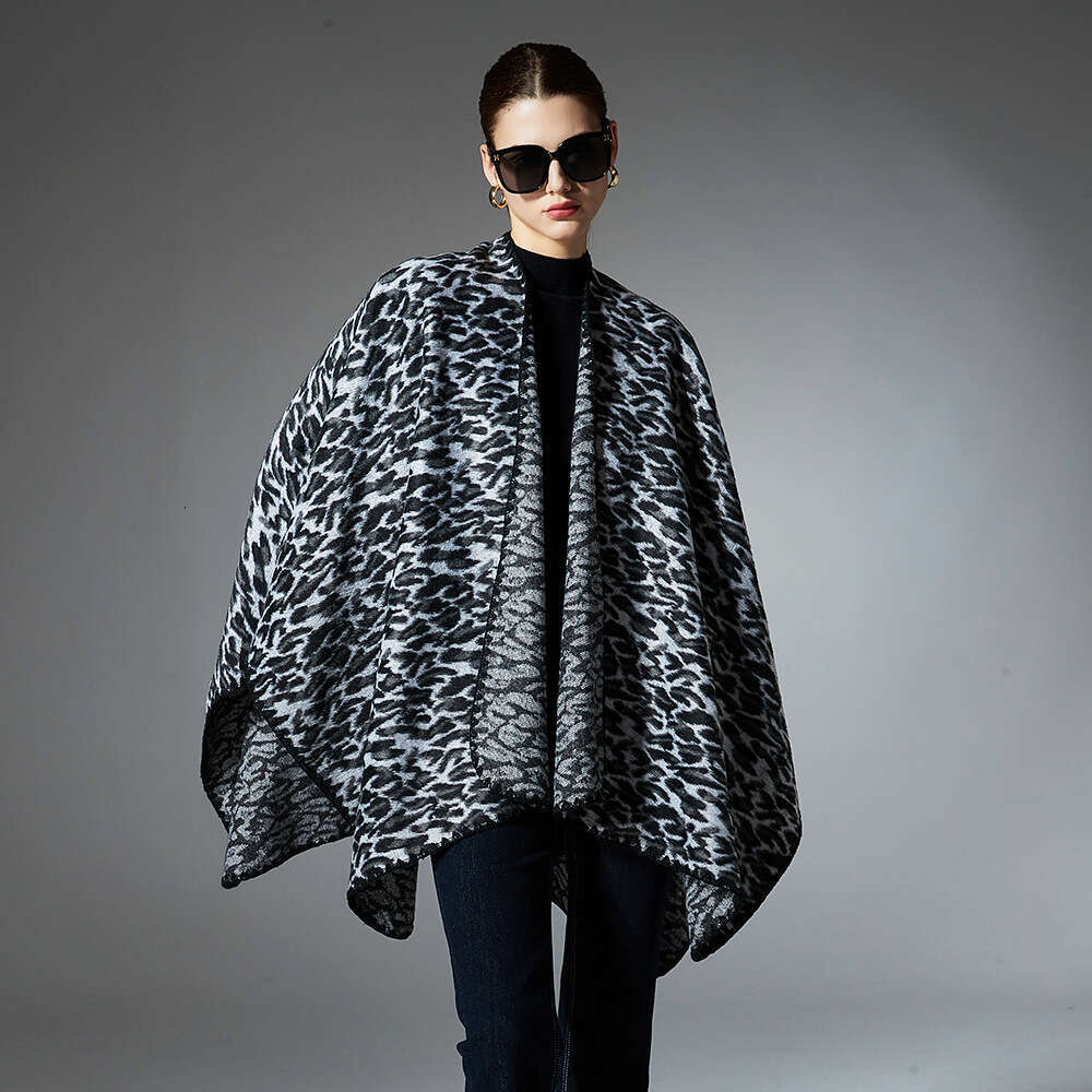 Straight Women, New Black Leopard Print Cross Shawl for Spring, Autumn, and Winter