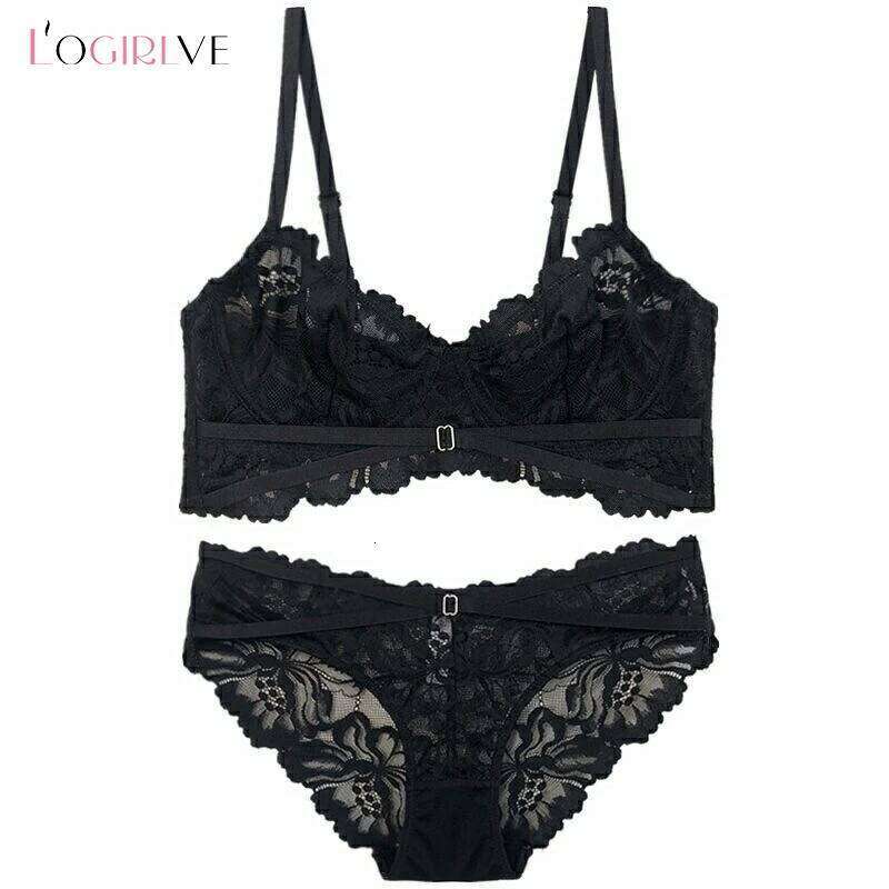 Logire Bra Push Up Brassiere Embroidery Lace Underwear Set Sexy Ultrathin Transparent Panties For Women underwear