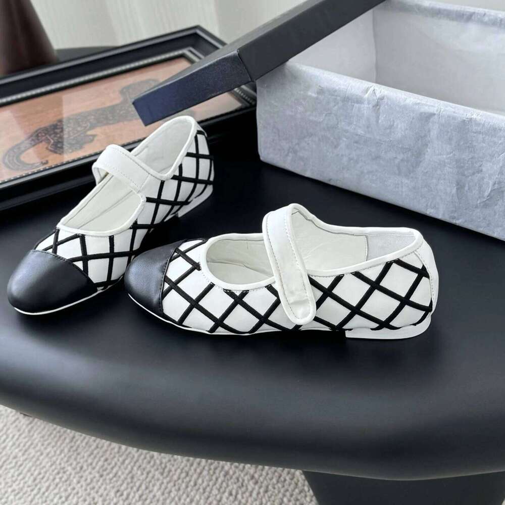 Women Mesh Genuine Leather Ballet Flats Mary Janes Mixed Colors Round Toe Buckle Strap Designer Shoes Zapatillas De Mujer 08a