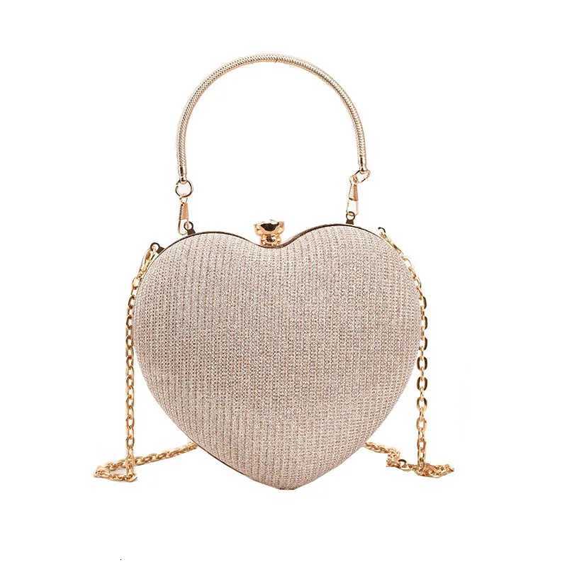 Evening Clutch Bag Women Bag Shiny Handbag Heart Shape Metal Clutches Bag Fashion Chain Shoulder Crossbody Bag Lady Purse Y250730