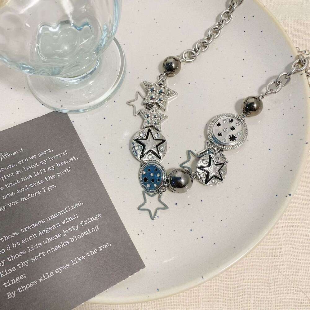 FUXIN Chinese Punk Star Titanium Steel Necklace Niche Design Exquisite Vintage Button Splicing Choker f95