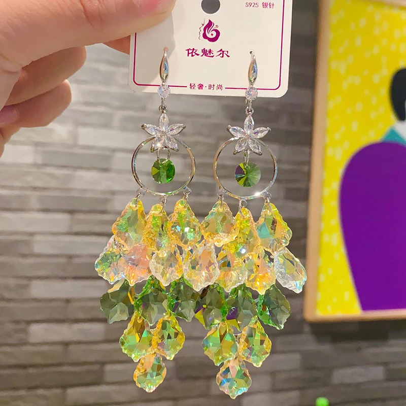 Fashion Shiny Purple Crystal Waterdrop Dangle Earrings for Women Trend Big Earring Wedding Banquet Party Jewelry Gift 250730