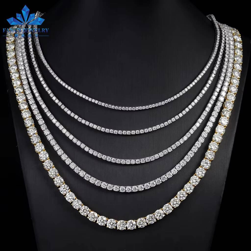 Hot Hip Hop Style 2mm 3mm 4mm 5mm 6.5mm VVS Moissanites Diamond in 925 Silver Necklace Tennis Chain Moissanite