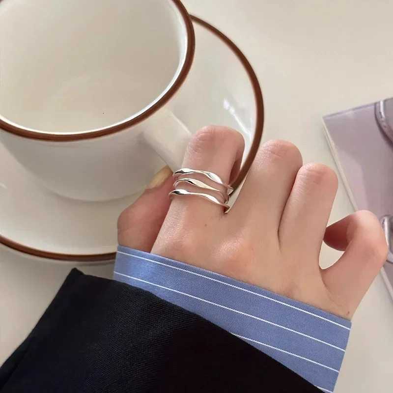 925 Silver Multi-layer Geometric Opening Adjustable Rings for Women Fine Jewelry Minimalist Accessories y250730