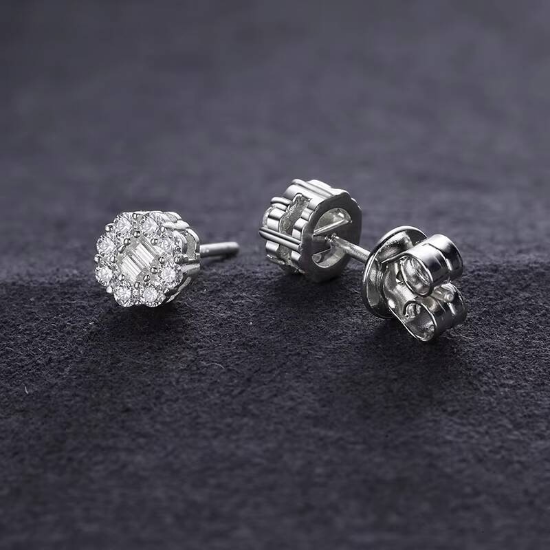 Pass Diamond Tester Fashion Flower Shape 925 Sterling Silver Iced Out Baguette Moissanite Wedding Engagement Earrings