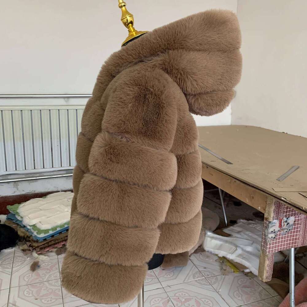 LHXDW Winter Warm Fake fox fur hooded coat Thick Faux Fur Hooded Jacket luxury women's winter fur coat High Quality