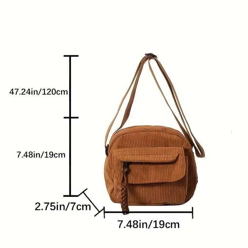 Corduroy Crossbody Bag for Women Casual Harajuku Style Zipper Closure Adjustable Strap Multi Pockets Polyester Lining Beige Y250730