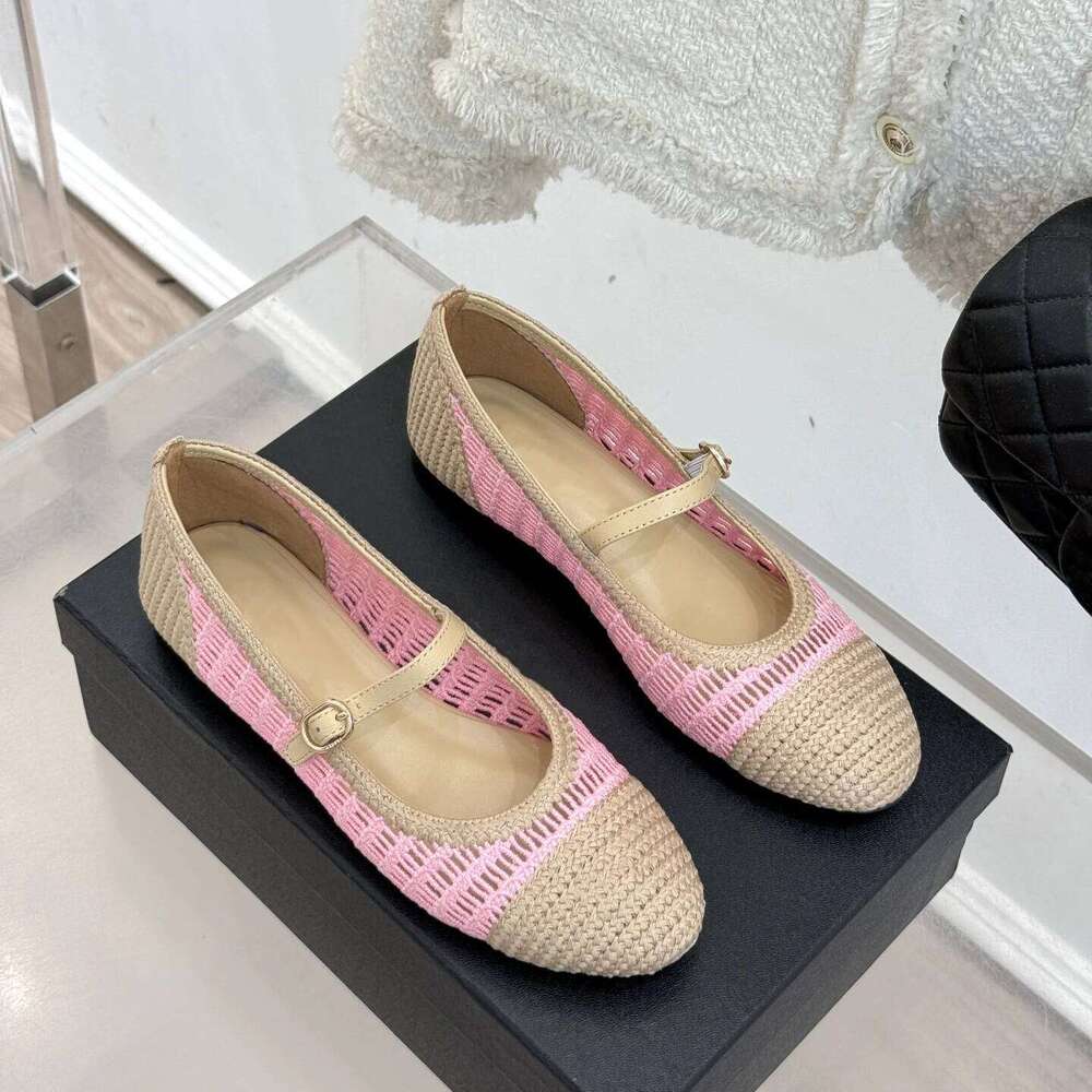 Women Size35-41 Weaving Flats Mary Janes Genuine Leather Leisure Mixed Colors Vacation Designer Shoes Zapatillas De Mujer c7b