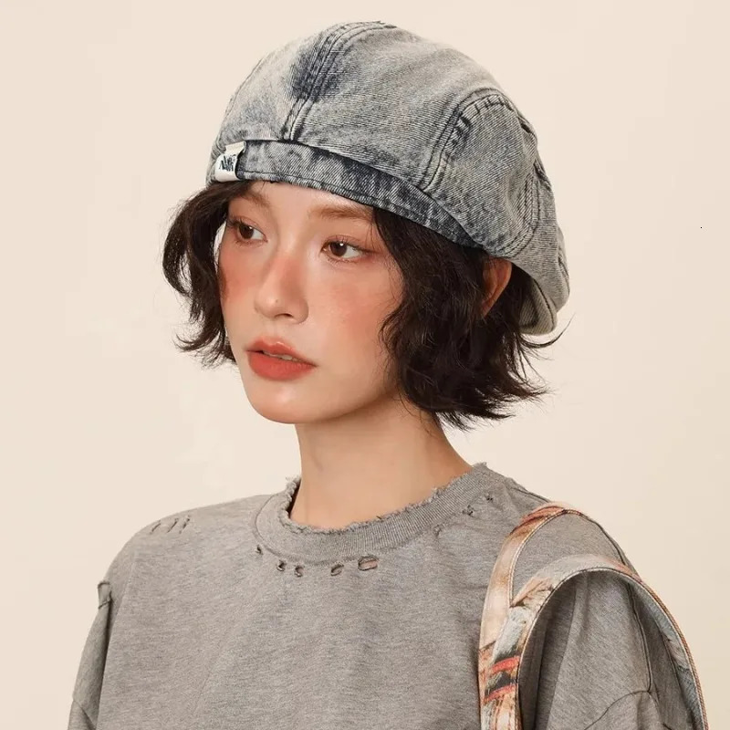 Vintage Denim Beret Hat for Women Fashion Retro Blue Cotton French Baker Boy Cap Ladies Slouchy Casual Chic 250730
