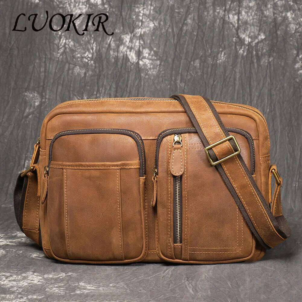 LUOKIR Vintage New Men's Genuine Leather Shoulder Casual Travel Suede Crossbody Cowhide Large Capacity Ipad Bag 250731