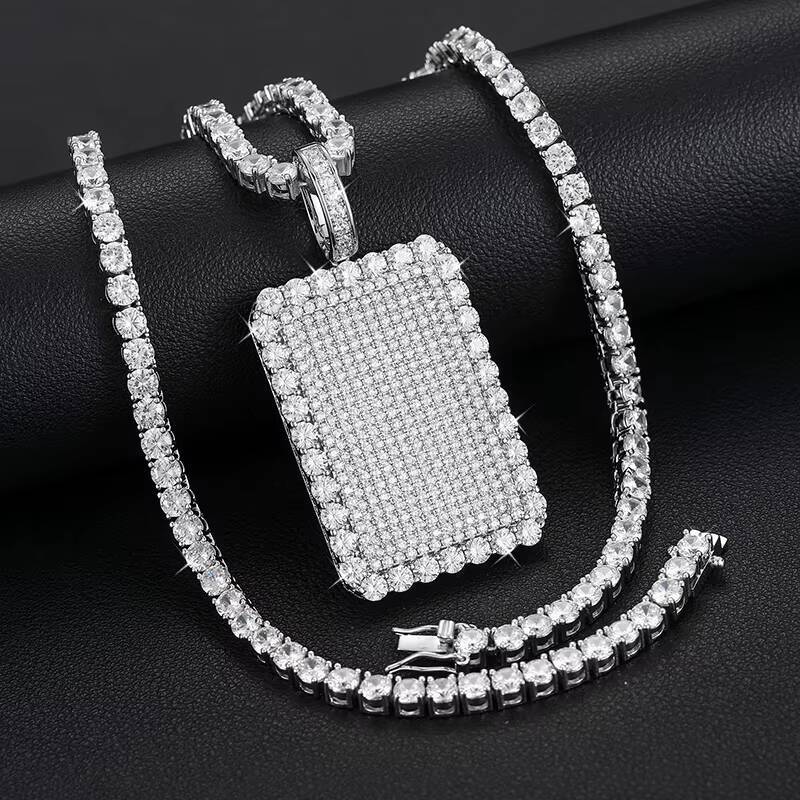 925 Sterling Silver Fine Jewelry Iced Out Square Charm Pendant 14K Gold Plated VVS Moissanite Diamond Hip Hop Pendant Necklace