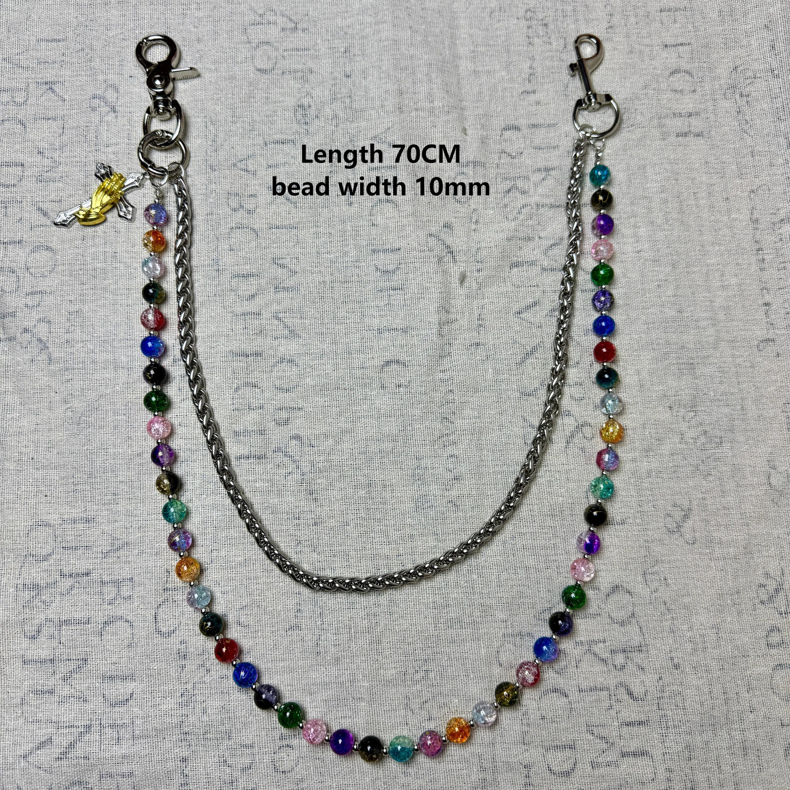 Original handmade punk style neutral denim pants chain colorful round bead fashion bag pendant 250730
