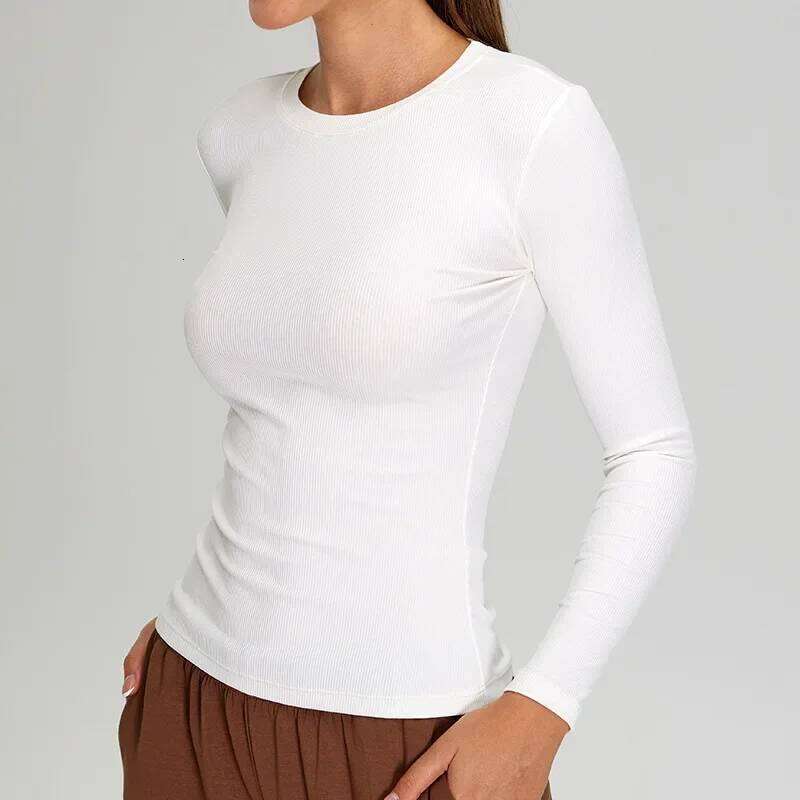 Threaded Long Sleeve T-Shirt Yoga Wear Women Tight Premium Feeling Sports Top Casual Running Quick Dry Fiess Clothse