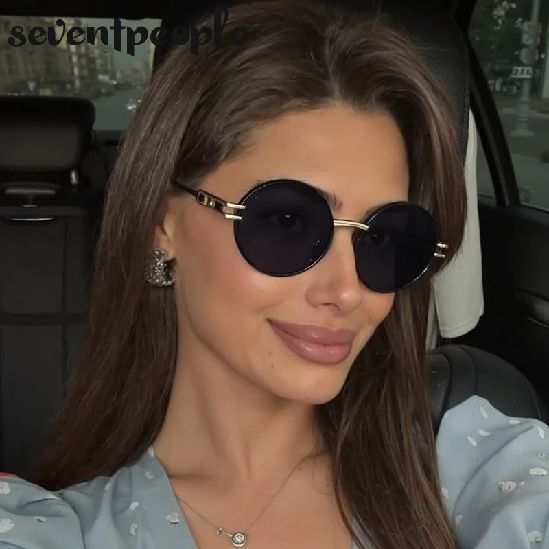 Classic Y2K Oval Small Frame Sunglasse 2025 Trendy Metal Round Sun Glasses For Ladies Fashion Driving Shades 250729