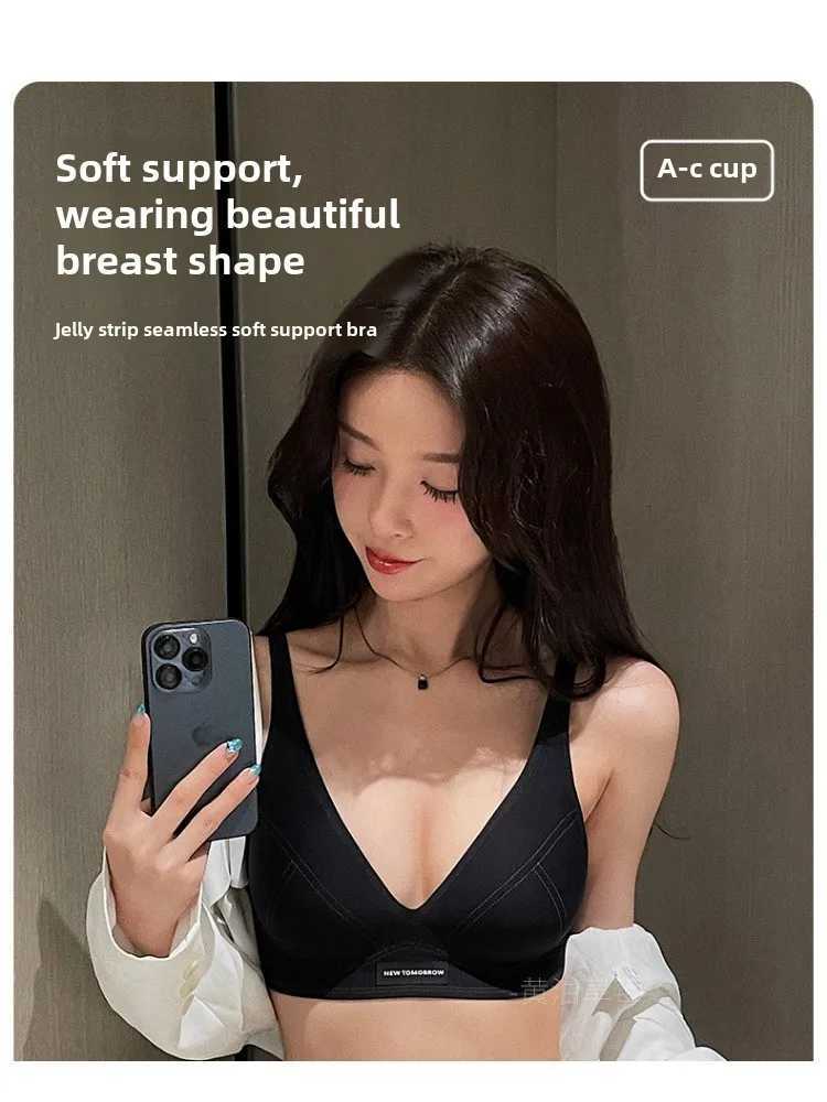 MOYISU Lingerie Womens Summer Traceless Small Bra Pull Together No Underwire Jelly Bar Soft Support Tuck Back Bra Cover Z250730