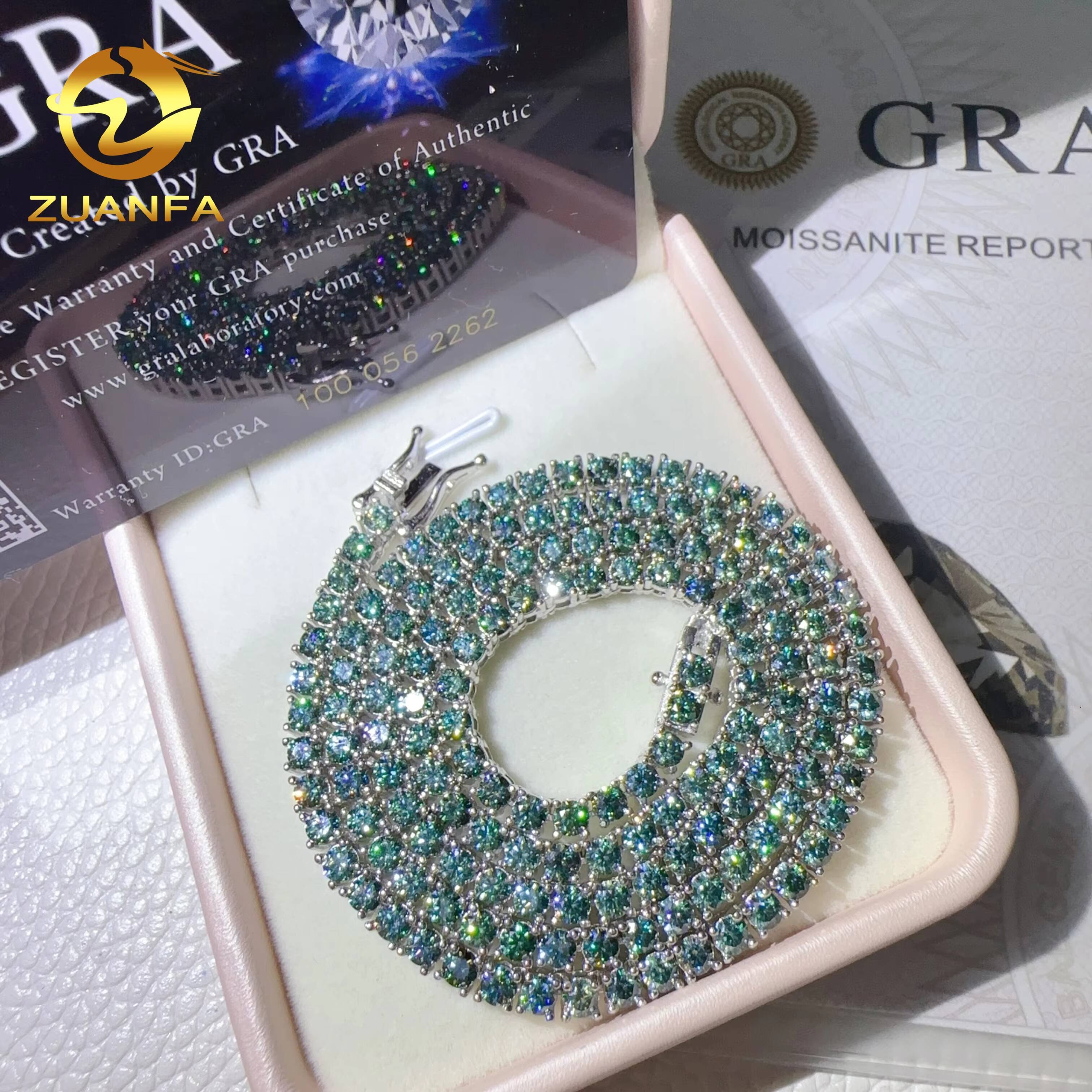 Pass Diamond Tester Luxury Fashion Jewelry 925 Sterling Silver Green Blue Colour Vvs Moissanite Lab Diamond Tennis Chain
