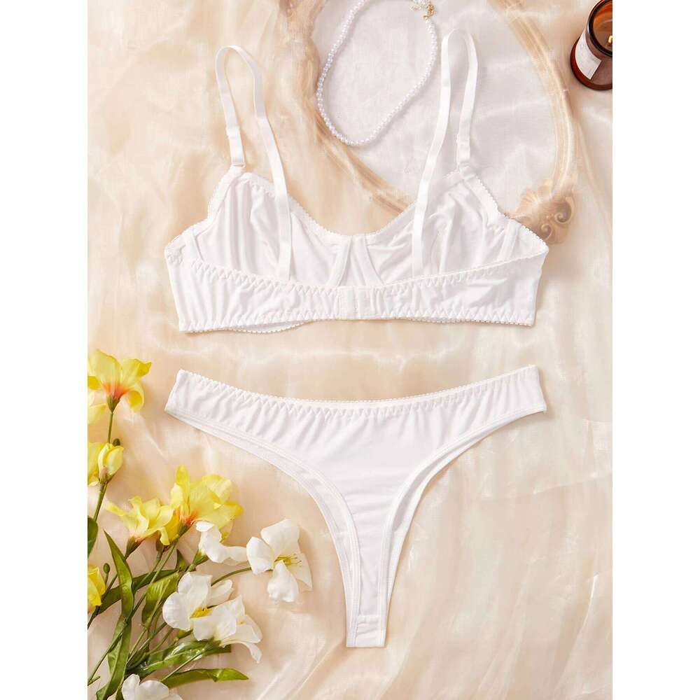 Ladies Smooth Comfortable Thin Women Sexy Nightwear Inner Solid Color Sleep Underwear Bra Set
