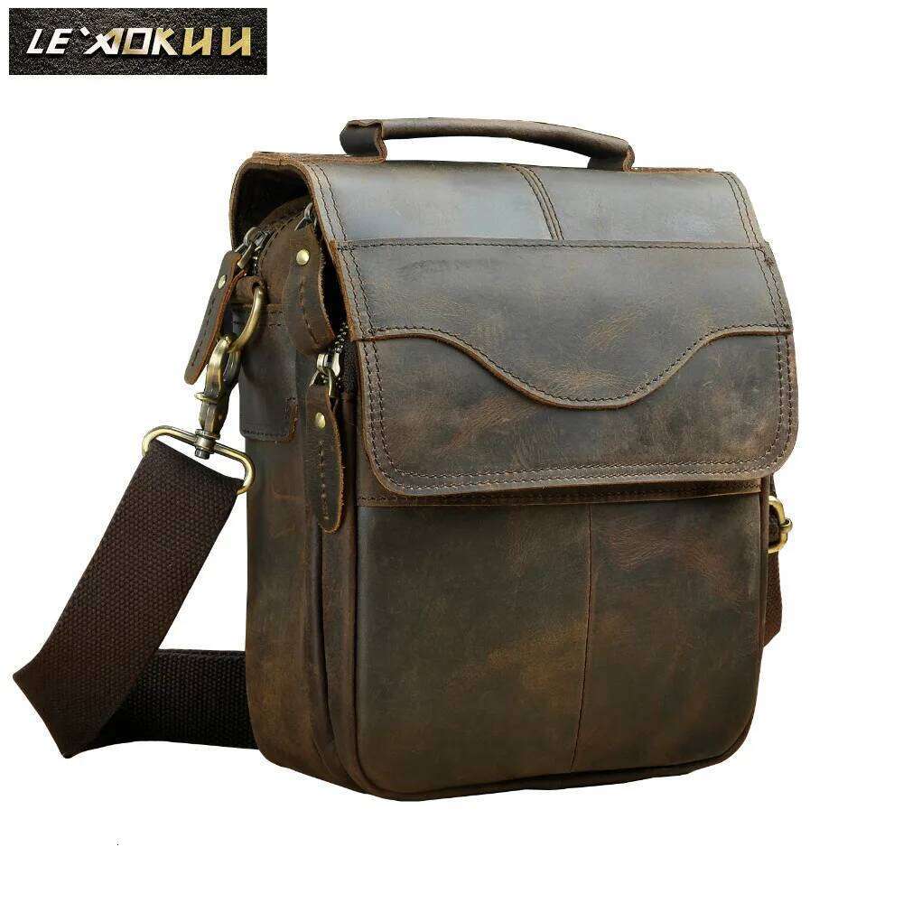 Hot Sale Quality Leather Male Fashion Tote Messenger Design Satchel Cross-body One Shoulder bag 8" Tablet Case For Men 144 OLOEY