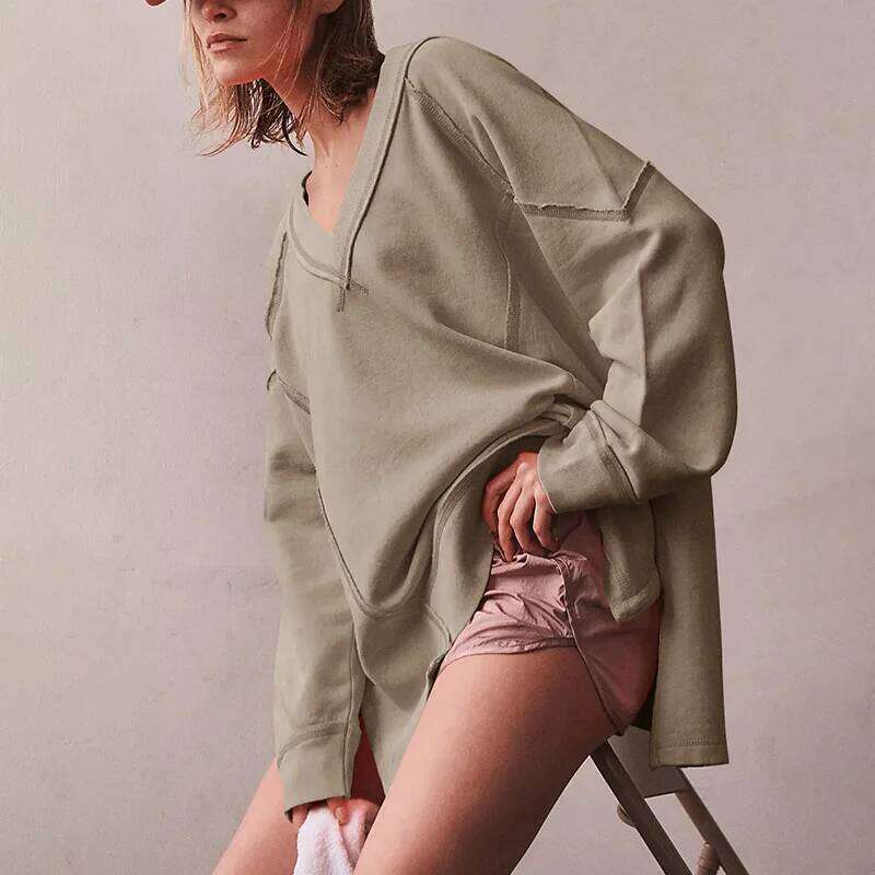 Designer Clothing 2025 Oversized Cotton Sweatshirts Long Sleeve Patchwork Open Side Streetwear Haruku Pullovers Autumn Clothes For Women