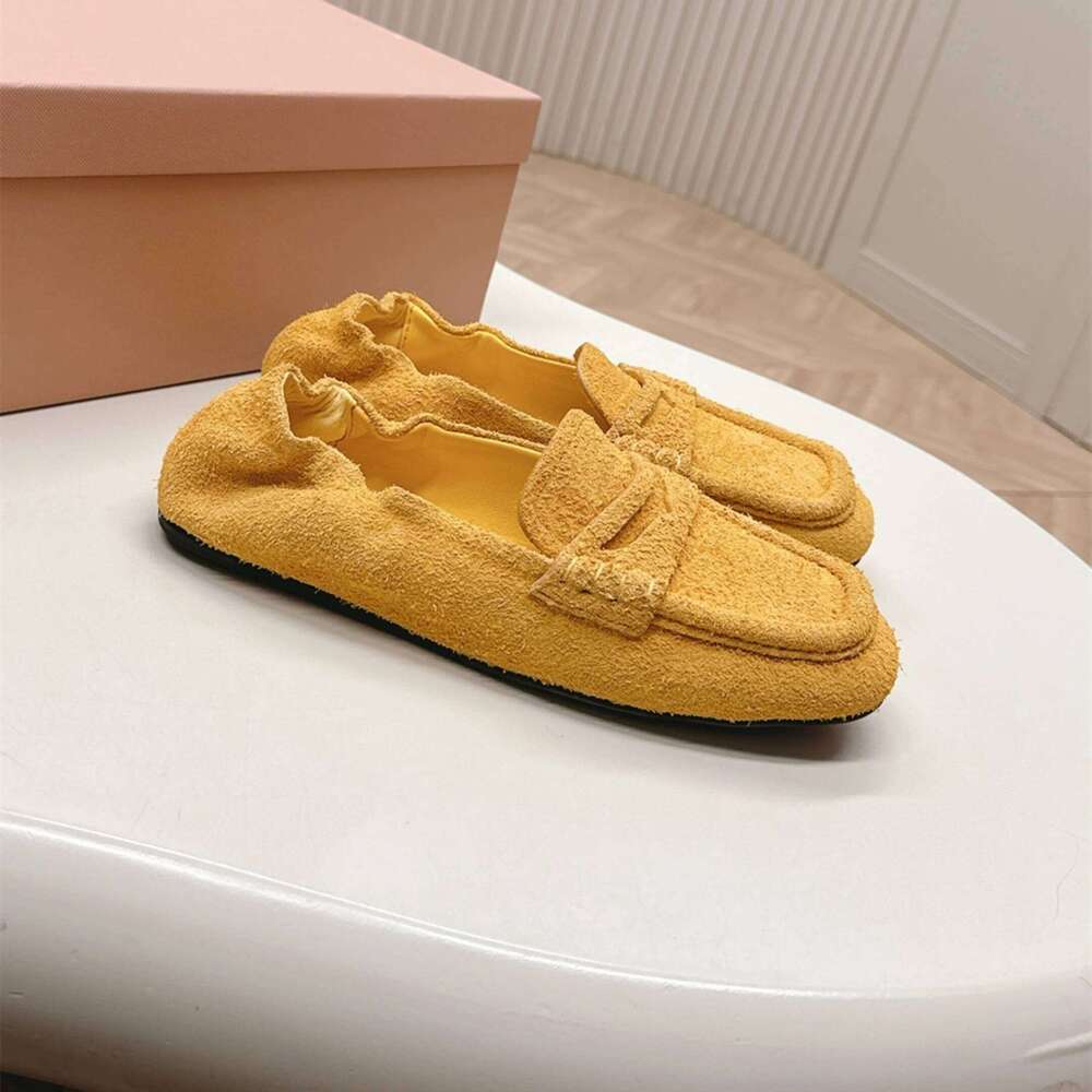 Women Size35-41 Natural Cow Suede Ballet Flats Square Toe Loafers Solid Colors Slip On Designer Shoes Zapatillas De Mujer 0d7