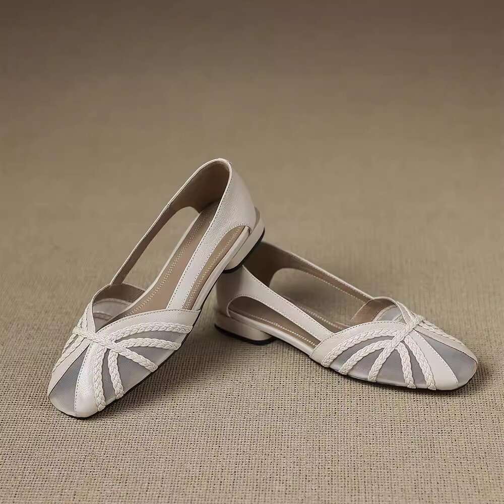 French Fashion Versatile Closed-Toe Sandals Women, Breathable Mesh Gentle Fairy Style 2025 Summer Simple Backless Single Shoes for Women
