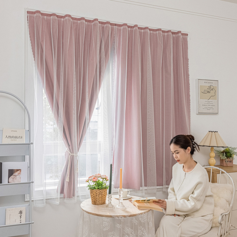 YL-36865 blackout curtain for rental bedroom bay windows, punch-free installation, Velcro-type blackout curtains, factory cross-border wholesale