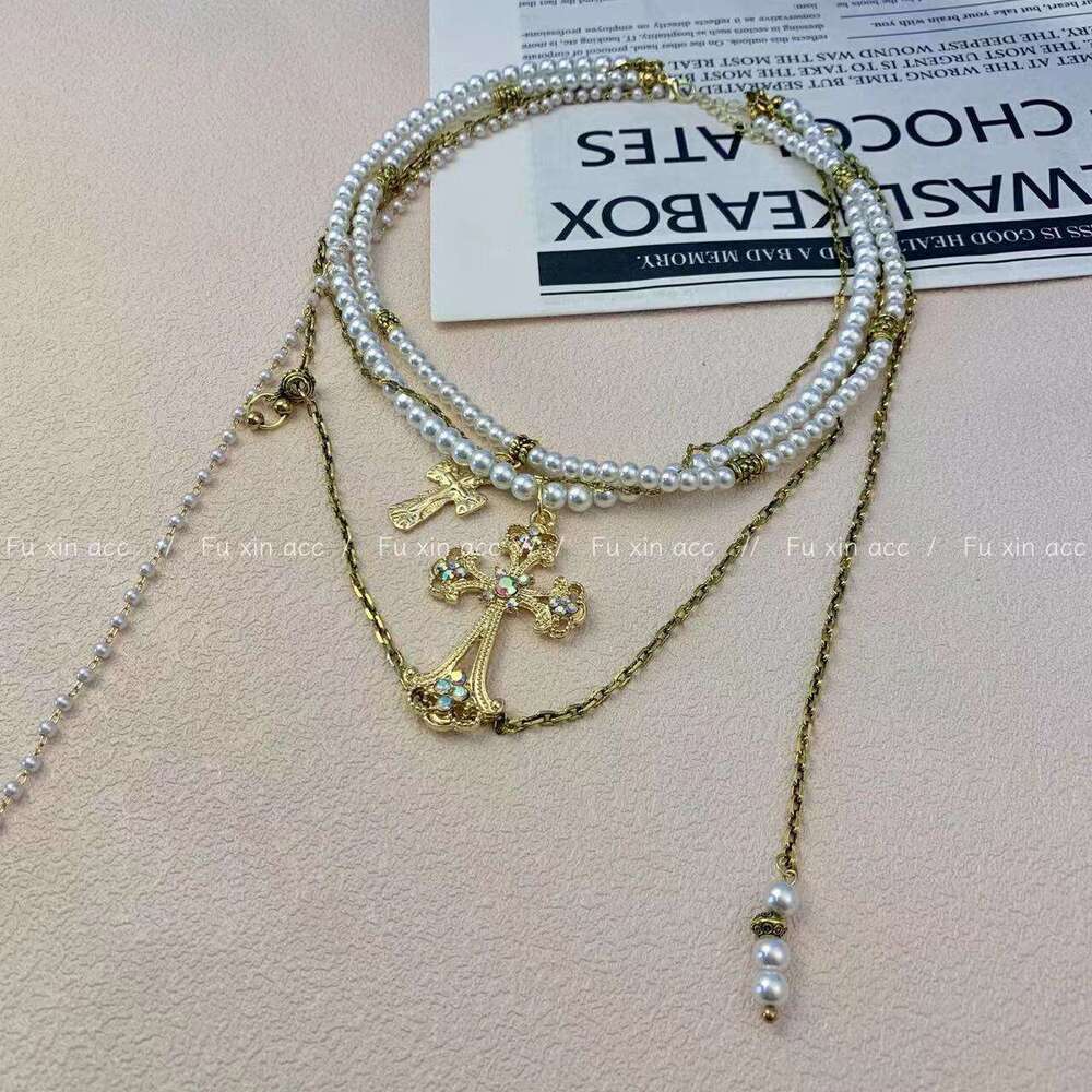 Cross Pearl Necklace 2023 New Sweet Cool Sweater High-end Light Niche Neck Chain Accessory 449
