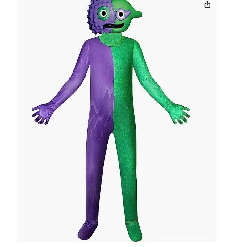 Children's Halloween cosplay costumes: green and red monster one-piece suit, funny mask, tight-fitting suit, boys' party role-playing perfor