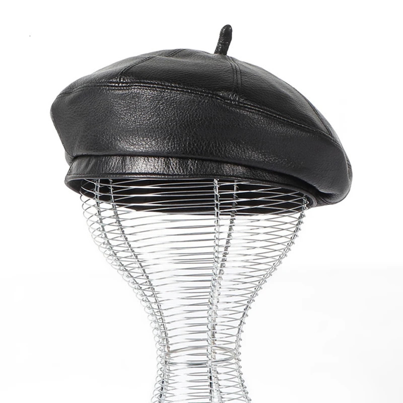 Spring/Winter 100% Real Leather Beret Hat Women Fashion European Pumpkin Painter Caps Female Rainbow Black Thin Boina 250730