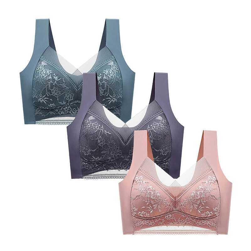 3PCS Lace Push Up Bras for Women Sexy Wireless Bra Ice Silk Deep V Bralette Tops Female Lingerie Moms Underwear L-5XL Z250730
