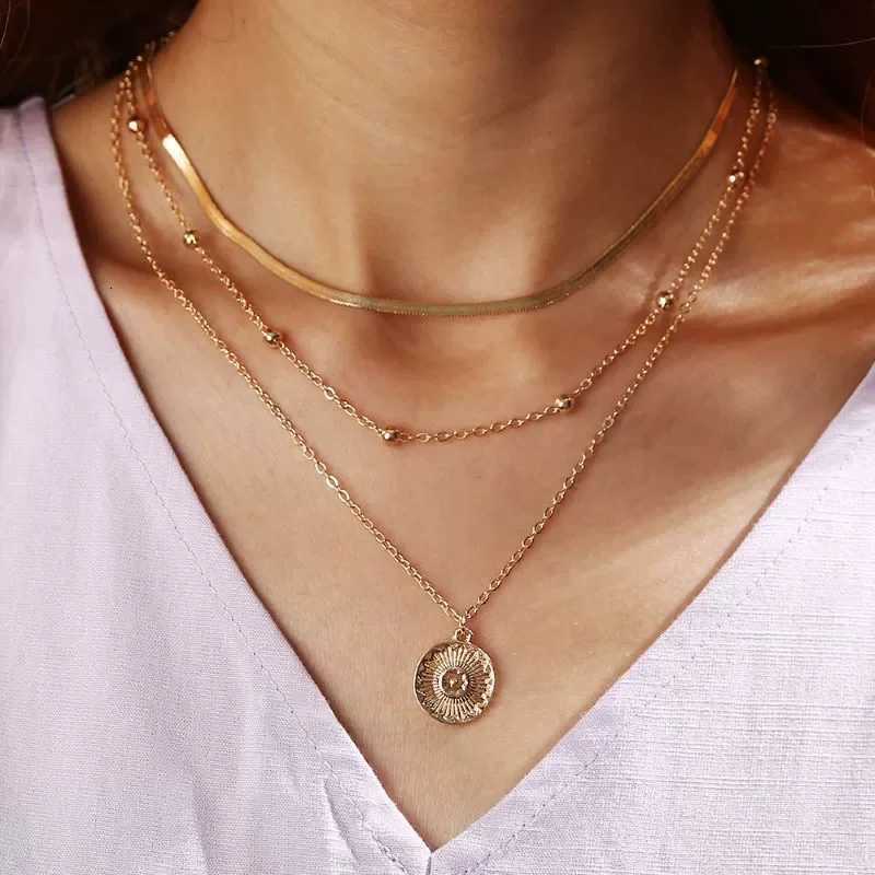 925 Sterling Silver Necklace for Women Gold Silver Color ThreeLayer Round Pendant Necklaces Wedding Engagement Jewelry Z250731 Z250910