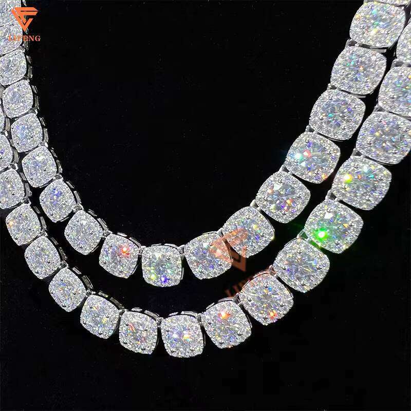 Hip Hop Jewelry Mens 10Mm Pure Sier VVS Moissanite Iced Out Rhodium Plated Tennis Chain Necklace