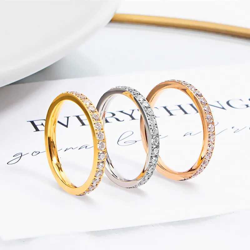 2mm Stainless Steel Stackable CZ Eternity Ring Wedding Band for Women Girl Size 5-10 y250730