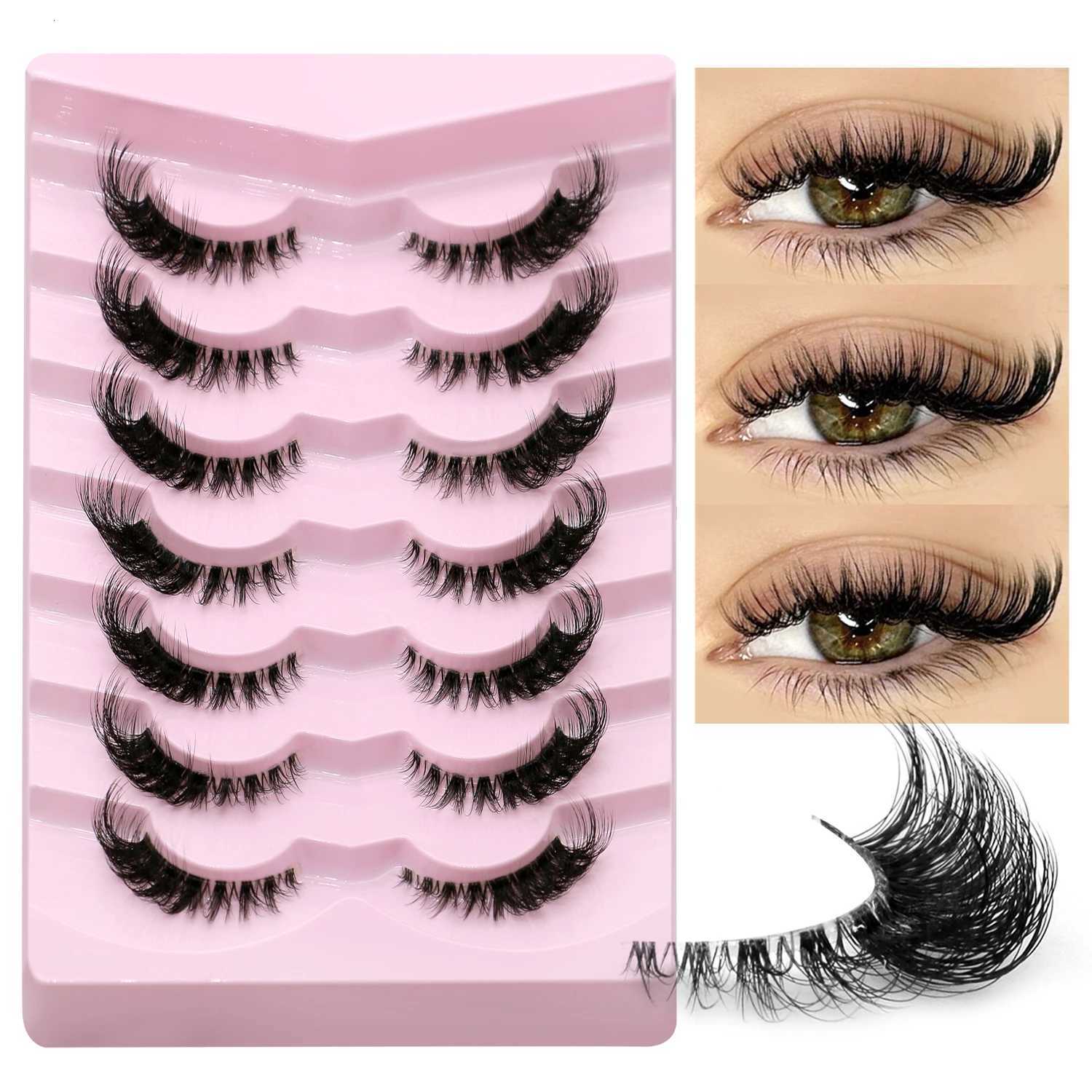 5/7 Pairs False Eyelashes Cat Eye Lashes Half Eye Lashes Fluffy Soft Natural Look Invisible Band Mink Lashes Makeup Z250730