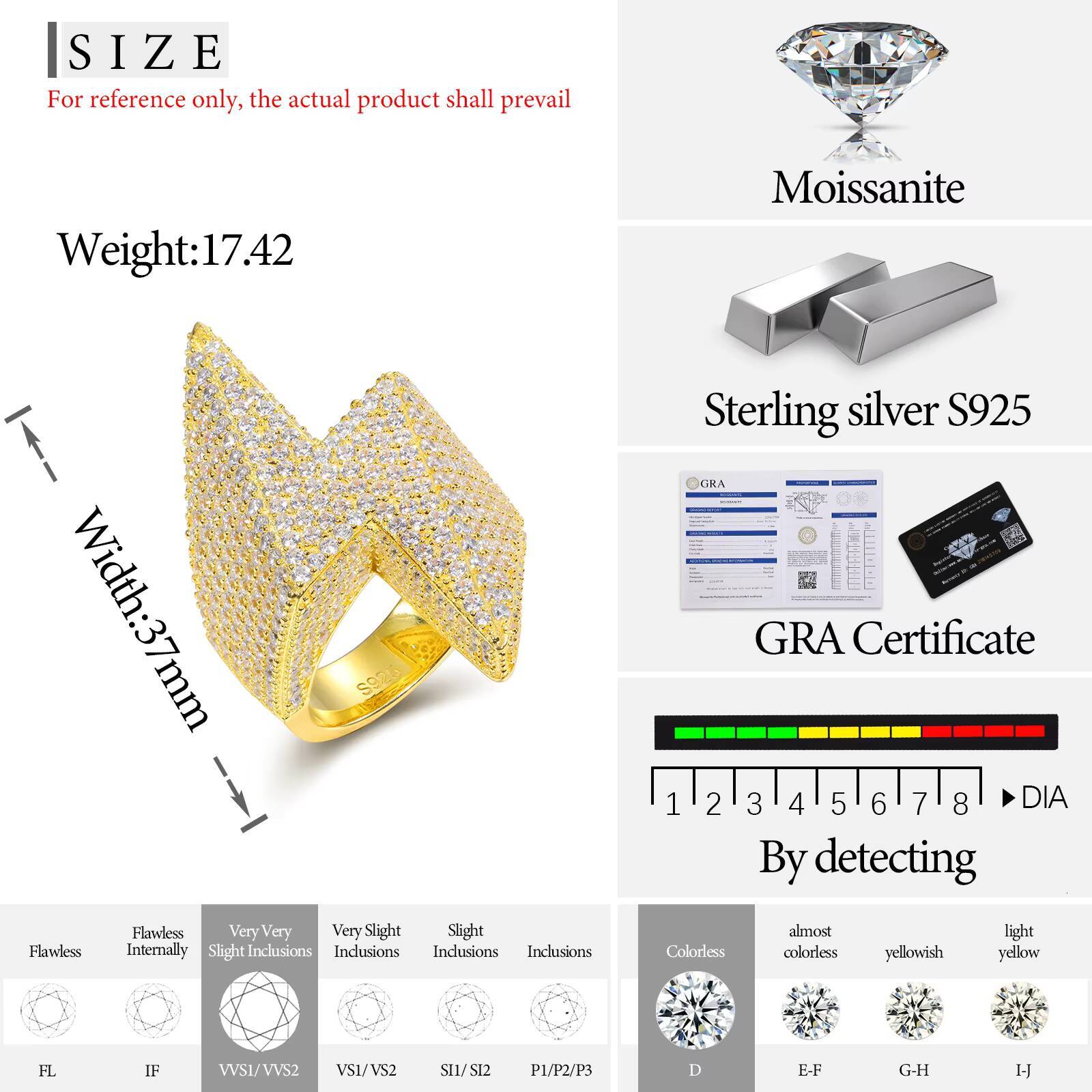 Pass Diamond Tester Lighting Hip Hop Ring 925 Sterling Silver VVS Moissanite Iced Out Jewelry Flash Men Ring